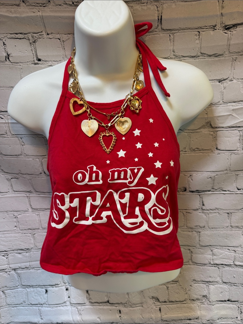 Isaac Morris Oh My Stars Red Halter Tank Top Size L